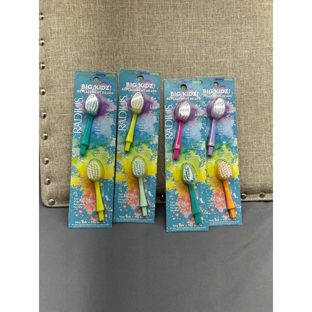 Radius Big Kidz Replacement Brush Heads 6+ Very Soft No BPA USA ‎ 4 double Packs